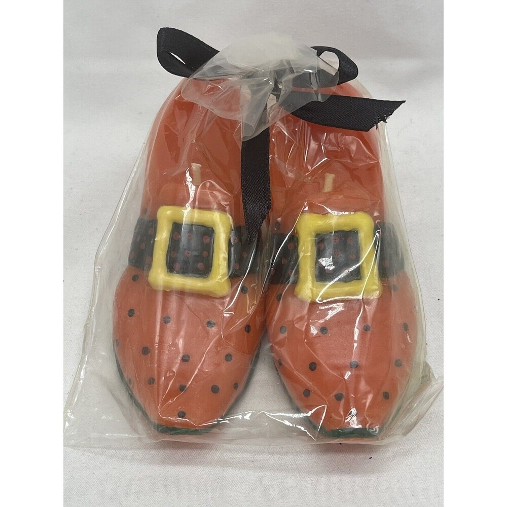 Stonia Creations Halloween Witch Pair Of Shoes  Candle Orange & Black New - Picture 9 of 12